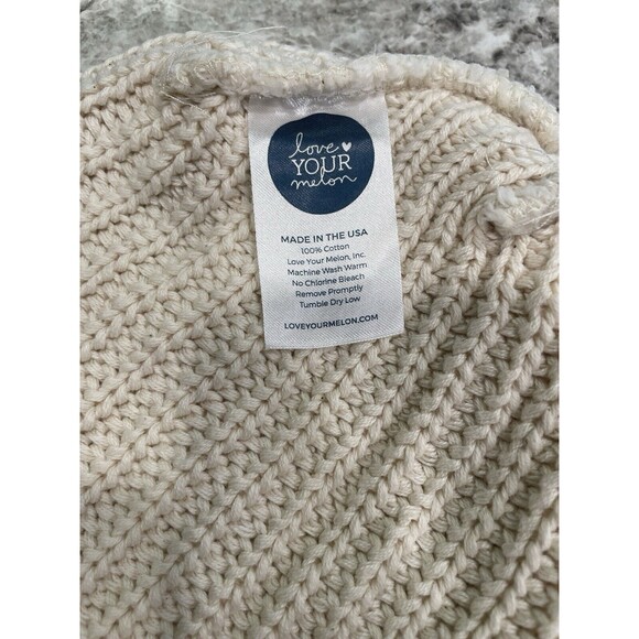Love Your Melon Beanie Slouch Style Winter Hat Cap Knit Ivory White OSFM Cotton - Picture 6 of 6